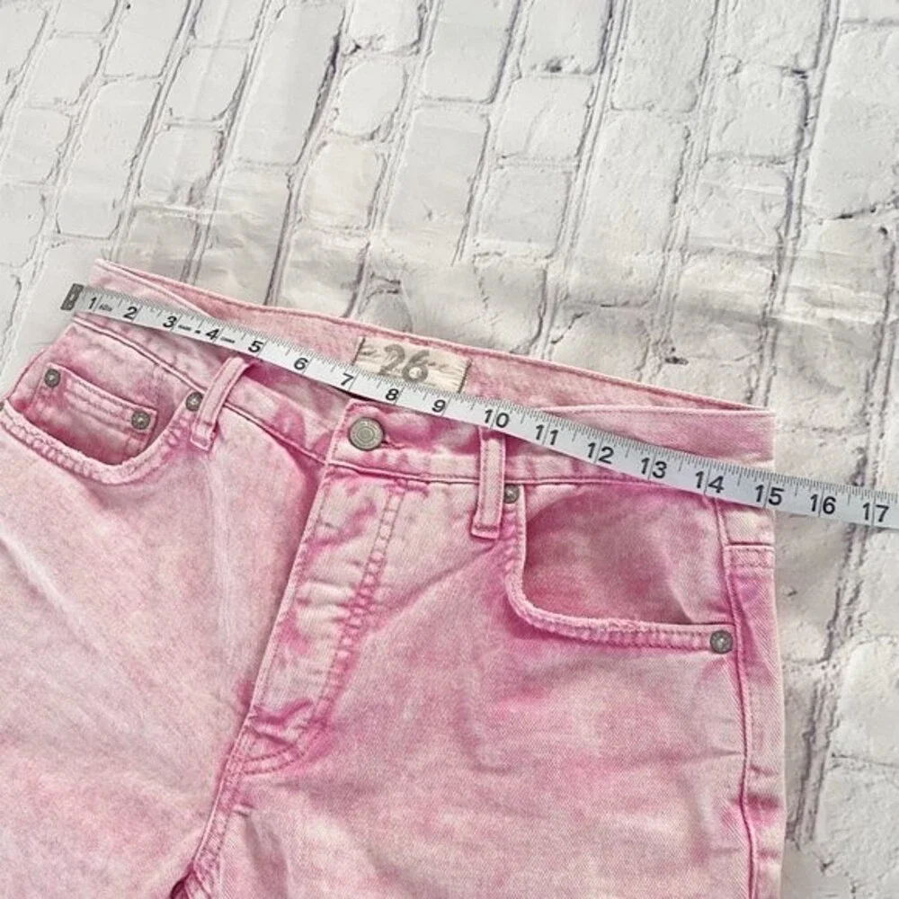 Free People Maggie Jean Acid Wash Pink Button Fly Copped Destroyed Hem 26